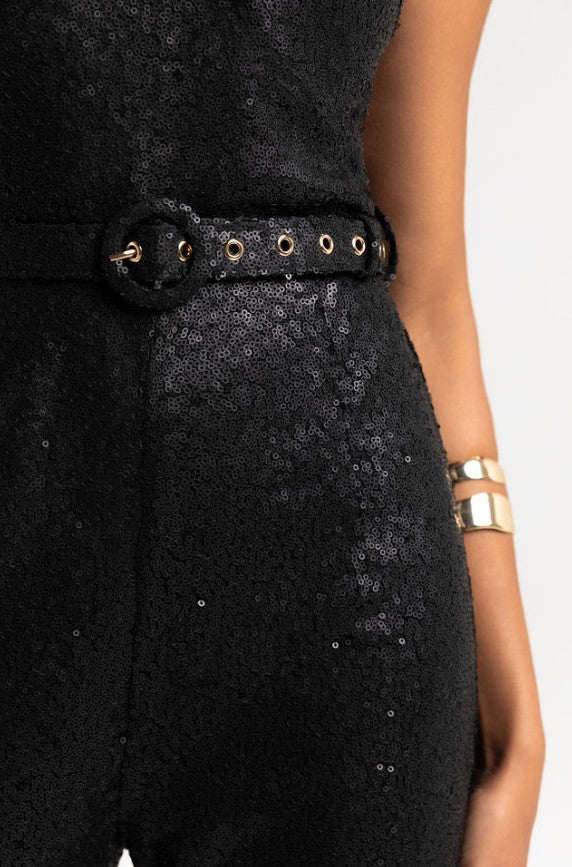 PAULINE CHAMPAGNE TUBE TOP JUMPSUIT - BLACK