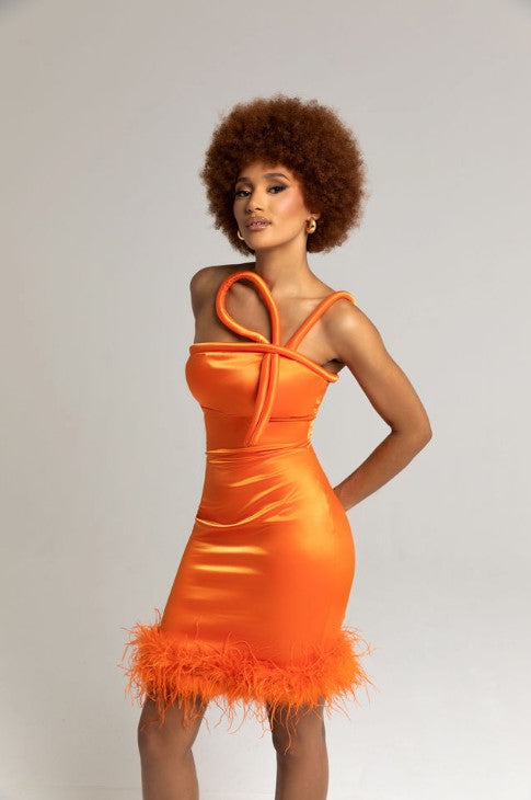 SANDRENE PEACOCK DRESS - ORANGE