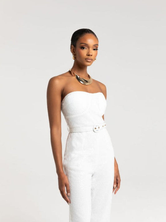 PAULINE CHAMPAGNE TUBE TOP JUMPSUIT - WHITE