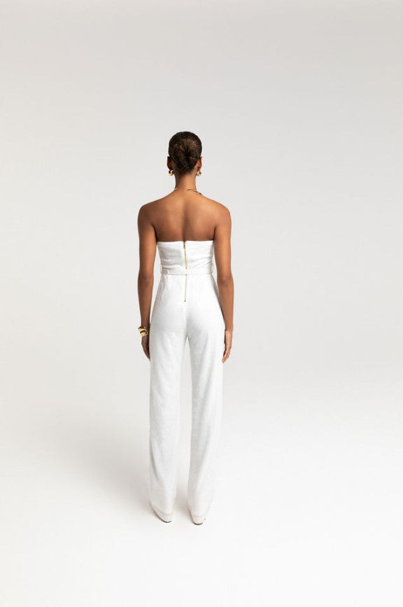 PAULINE CHAMPAGNE TUBE TOP JUMPSUIT - WHITE