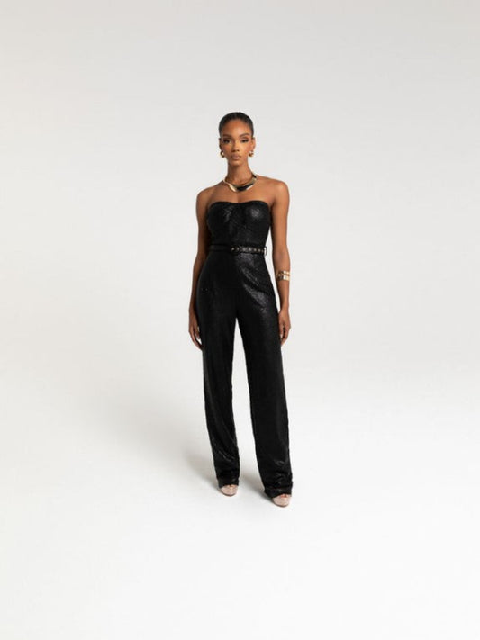 PAULINE CHAMPAGNE TUBE TOP JUMPSUIT - BLACK