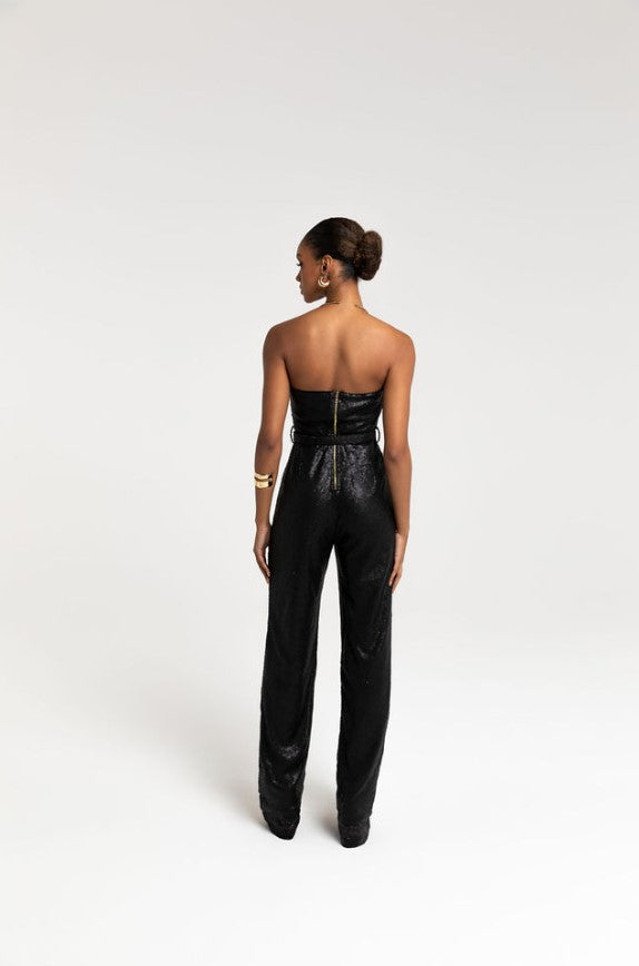 PAULINE CHAMPAGNE TUBE TOP JUMPSUIT - BLACK