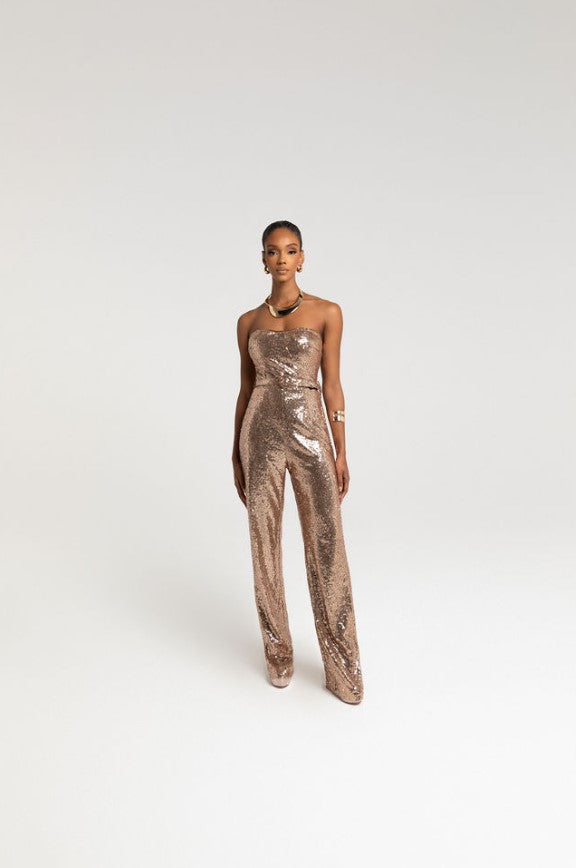PAULINE CHAMPAGNE TUBE TOP JUMPSUIT - GOLD