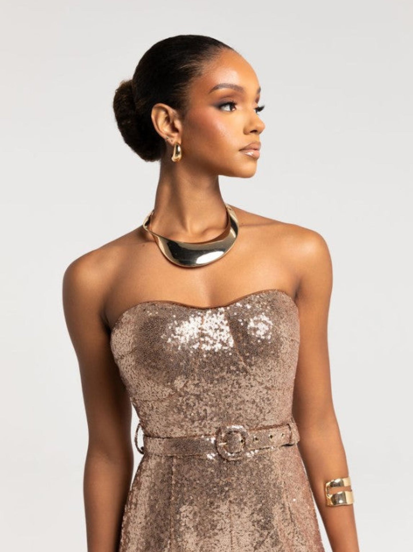 PAULINE CHAMPAGNE TUBE TOP JUMPSUIT - GOLD