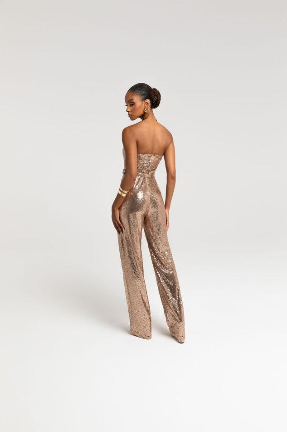 PAULINE CHAMPAGNE TUBE TOP JUMPSUIT - GOLD