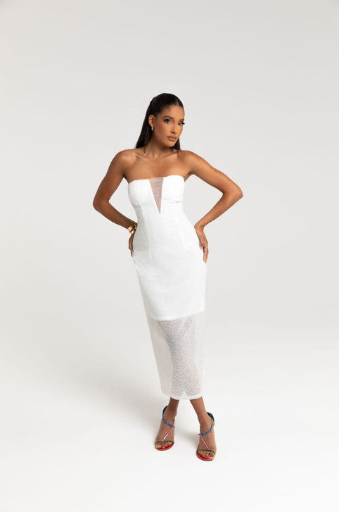 DENISE MIDI DRESS - WHITE